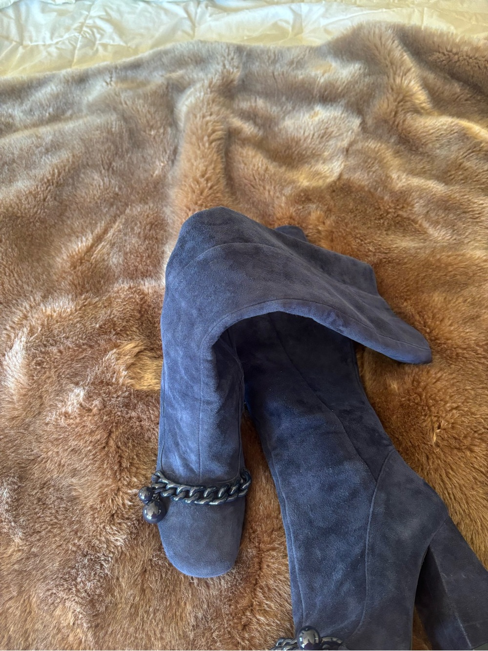 Tory Burch Navy Suede Platform Boots - Picture 2 of 7